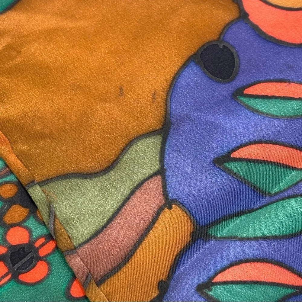 SILKSCAPES vintage silk multicolor silk scarf fish floral bamboo abstract USA